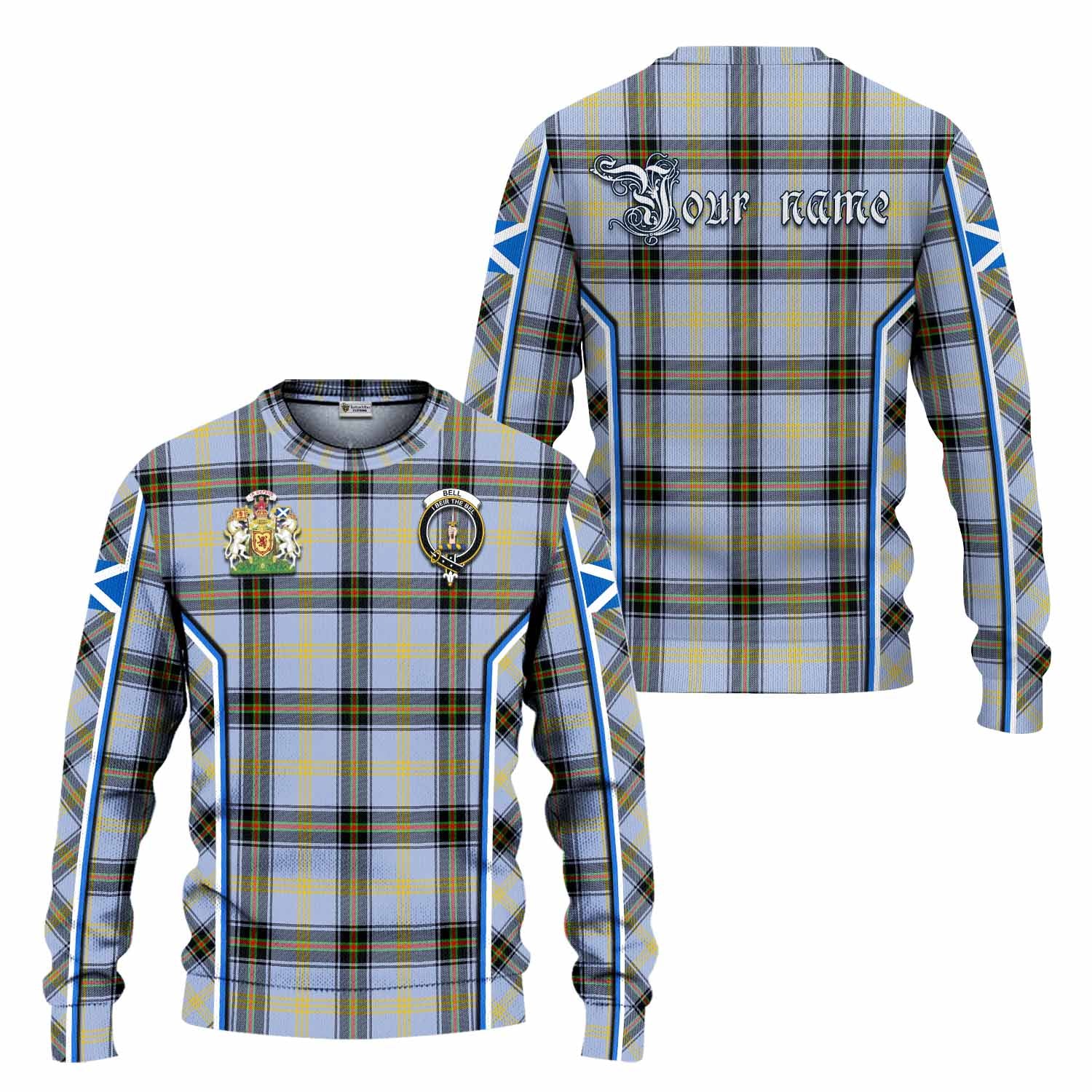 Bell Tartan Crest Knitted Sweater Scotland Coat of Arm Flag Style - Tartan Vibes Clothing