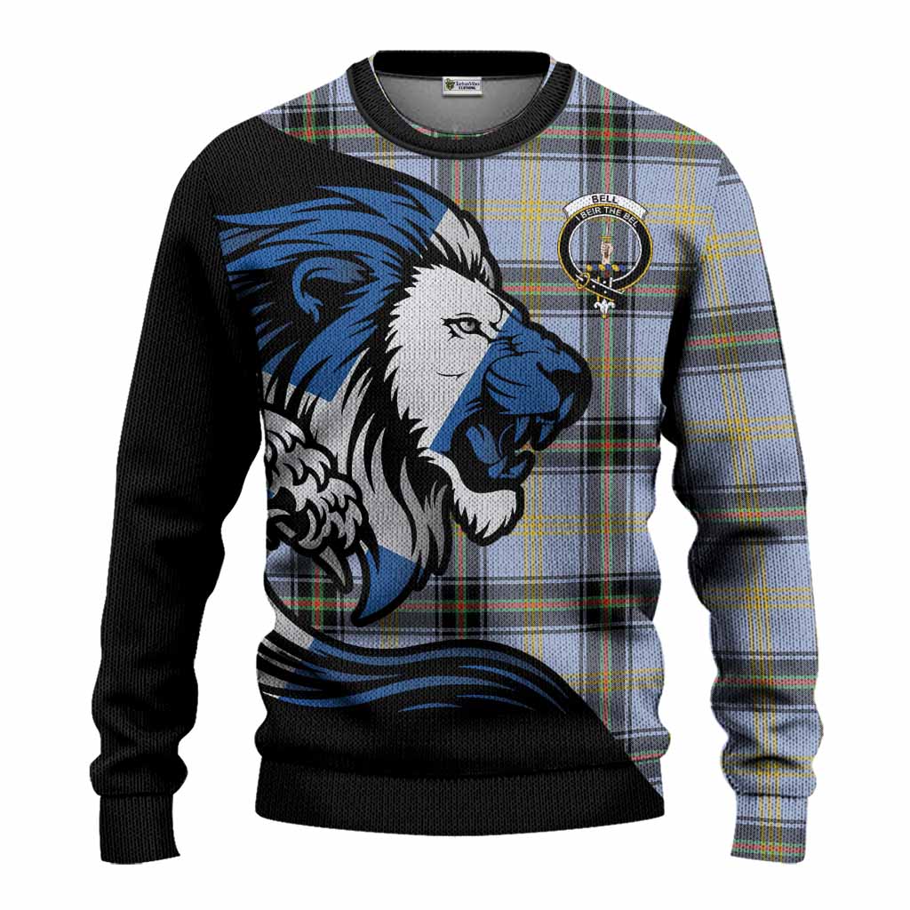 Bell Tartan Crest Knitted Sweater Scottish Golden Lions Wave Flow