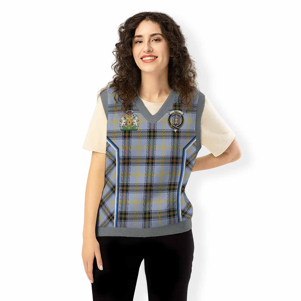 Bell Tartan Crest Knitted V-Neck Vest Scotland Coat of Arm Flag Style - Tartan Vibes Clothing