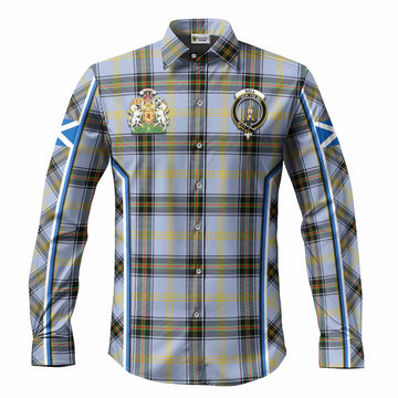 Bell Tartan Crest Long Sleeve Button Shirts Scotland Coat of Arm Flag Style
