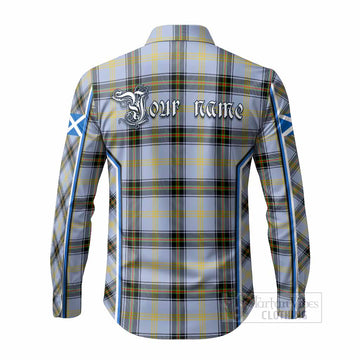 Bell Tartan Crest Long Sleeve Button Shirts Scotland Coat of Arm Flag Style