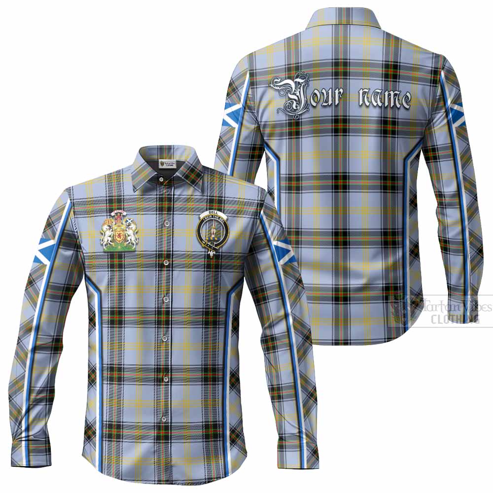 Bell Tartan Crest Long Sleeve Button Shirts Scotland Coat of Arm Flag Style - Tartan Vibes Clothing