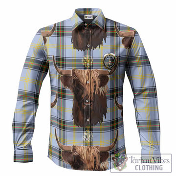 Bell Tartan Crest Long Sleeve Button Shirts Scotland Heilan Coo Tartan Seamless Style