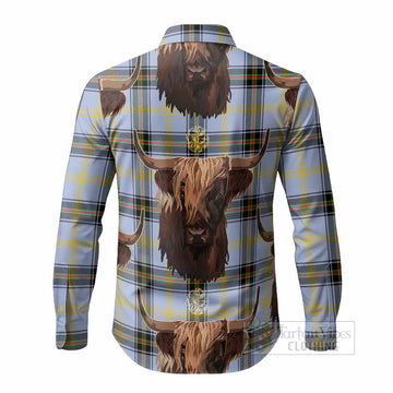 Bell Tartan Crest Long Sleeve Button Shirts Scotland Heilan Coo Tartan Seamless Style