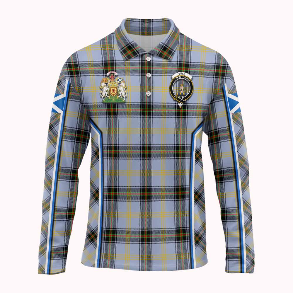 Bell Tartan Crest Long Sleeve Polo Shirt Scotland Coat of Arm Flag Style - Tartan Vibes Clothing