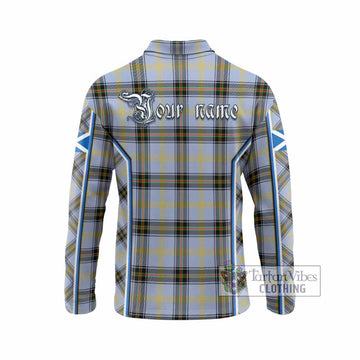 Bell Tartan Crest Long Sleeve Polo Shirt Scotland Coat of Arm Flag Style