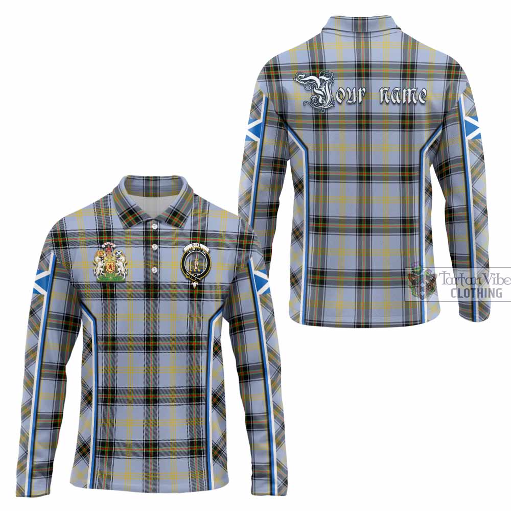 Bell Tartan Crest Long Sleeve Polo Shirt Scotland Coat of Arm Flag Style - Tartan Vibes Clothing