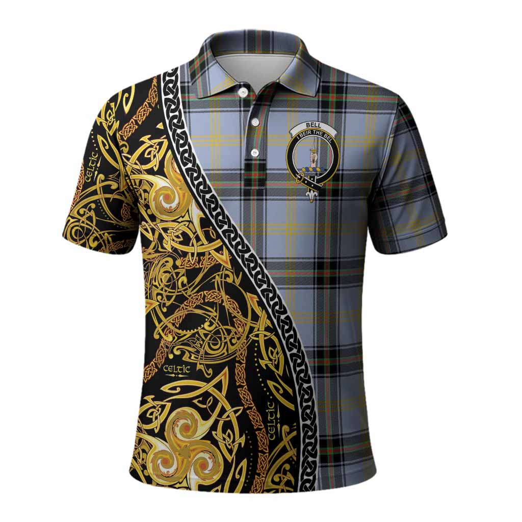 Bell Tartan Crest Polo Shirt Celtic Knot and Triple Trickle Spiral Symbols
