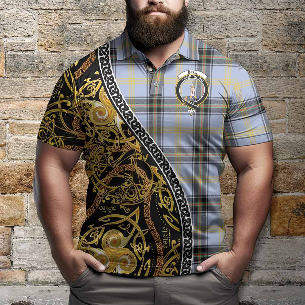 Bell Tartan Crest Polo Shirt Celtic Knot and Triple Trickle Spiral Symbols