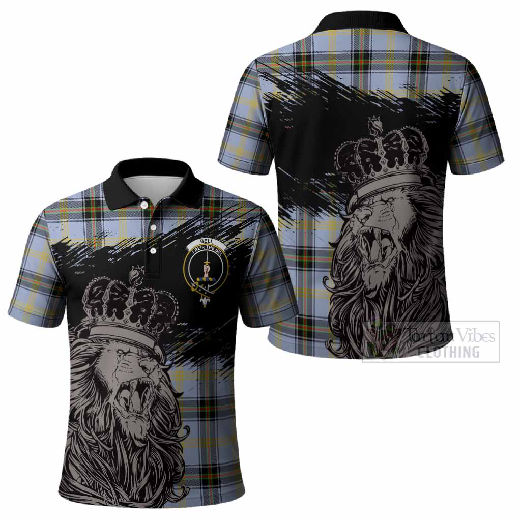 Bell Tartan Crest Polo Shirt Crowned Lion Heritage Style