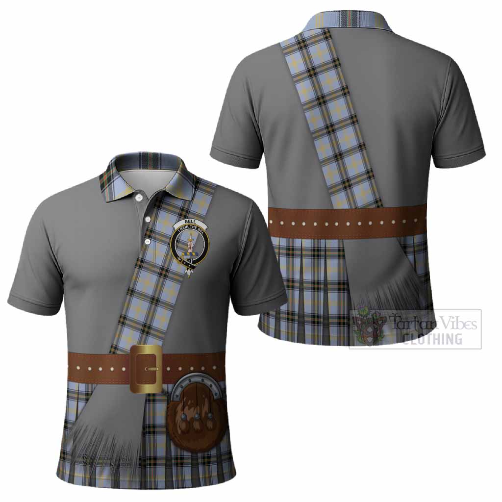 Bell Tartan Crest Polo Shirt Kilt Costume Style