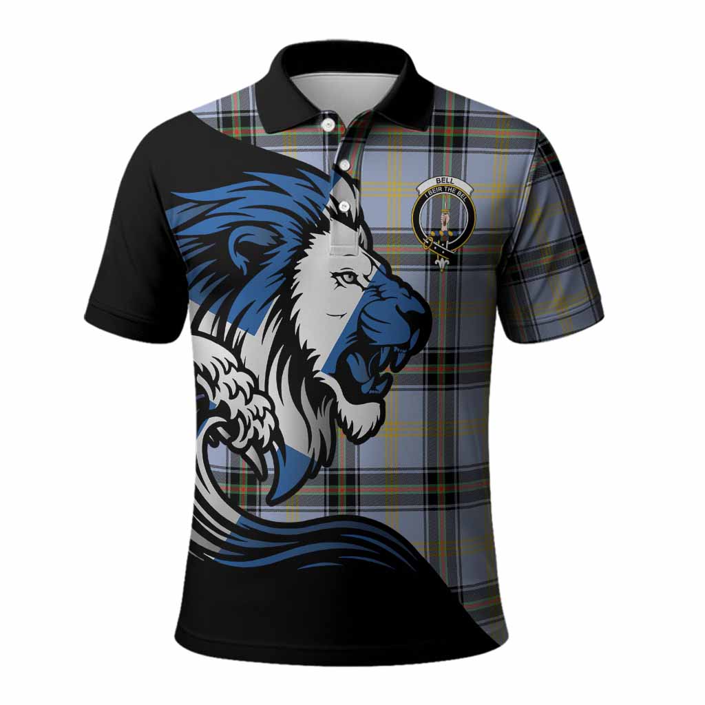 Bell Tartan Crest Polo Shirt Scottish Golden Lions Wave Flow