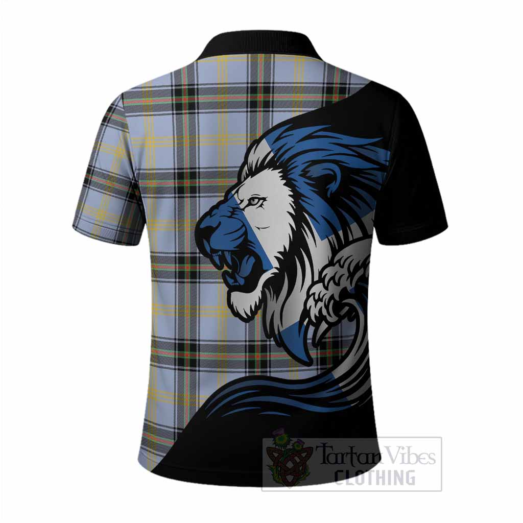Bell Tartan Crest Polo Shirt Scottish Golden Lions Wave Flow