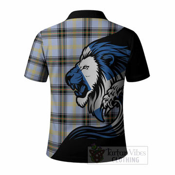Bell Tartan Crest Polo Shirt Scottish Golden Lions Wave Flow