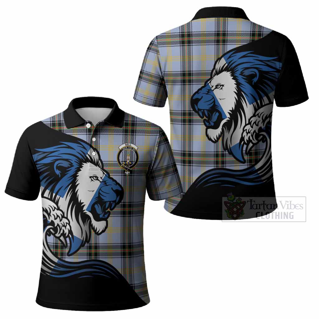 Bell Tartan Crest Polo Shirt Scottish Golden Lions Wave Flow