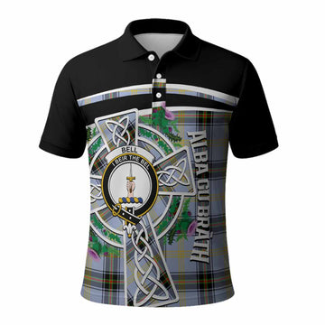 Bell Tartan Crest Polo Shirt Scottish Thistle Celtic Cross Alba Gu Brath