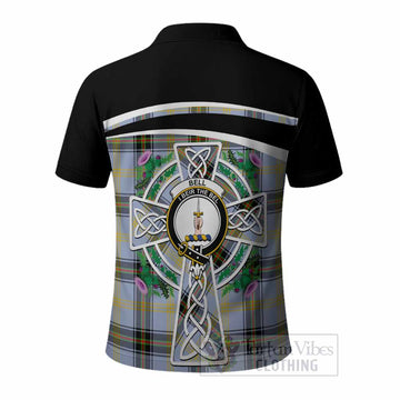 Bell Tartan Crest Polo Shirt Scottish Thistle Celtic Cross Alba Gu Brath