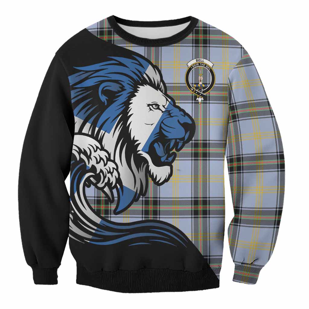 Bell Tartan Crest Sweatshirt Scottish Golden Lions Wave Flow