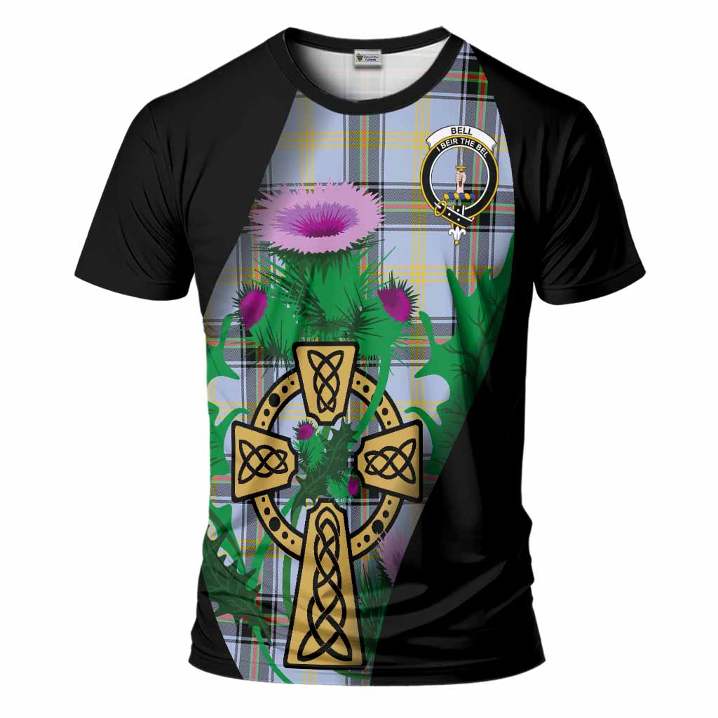 Bell Tartan Crest T-Shirt Celtic Cross Thistle Flowers