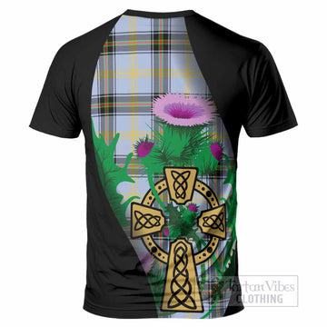 Bell Tartan Crest T-Shirt Celtic Cross Thistle Flowers