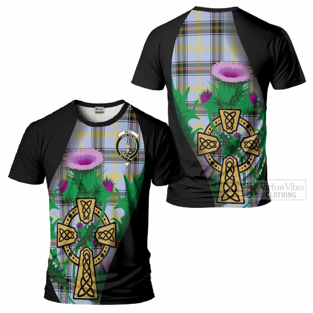 Bell Tartan Crest T-Shirt Celtic Cross Thistle Flowers