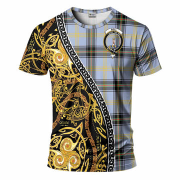 Bell Tartan Crest T-Shirt Celtic Knot and Triple Trickle Spiral Symbols