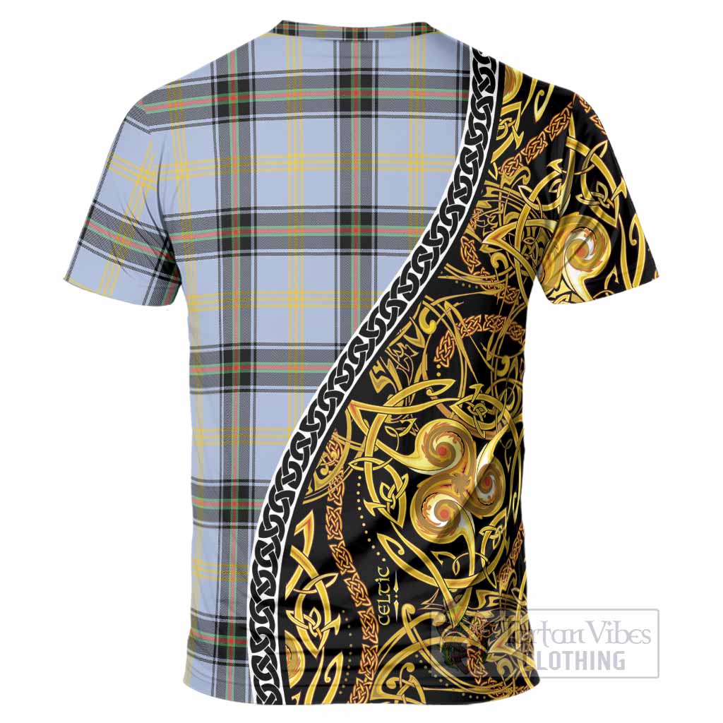 Bell Tartan Crest T-Shirt Celtic Knot and Triple Trickle Spiral Symbols