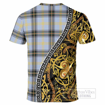 Bell Tartan Crest T-Shirt Celtic Knot and Triple Trickle Spiral Symbols