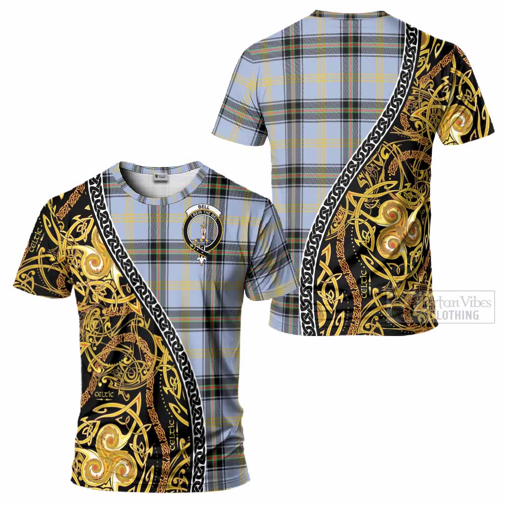 Bell Tartan Crest T-Shirt Celtic Knot and Triple Trickle Spiral Symbols