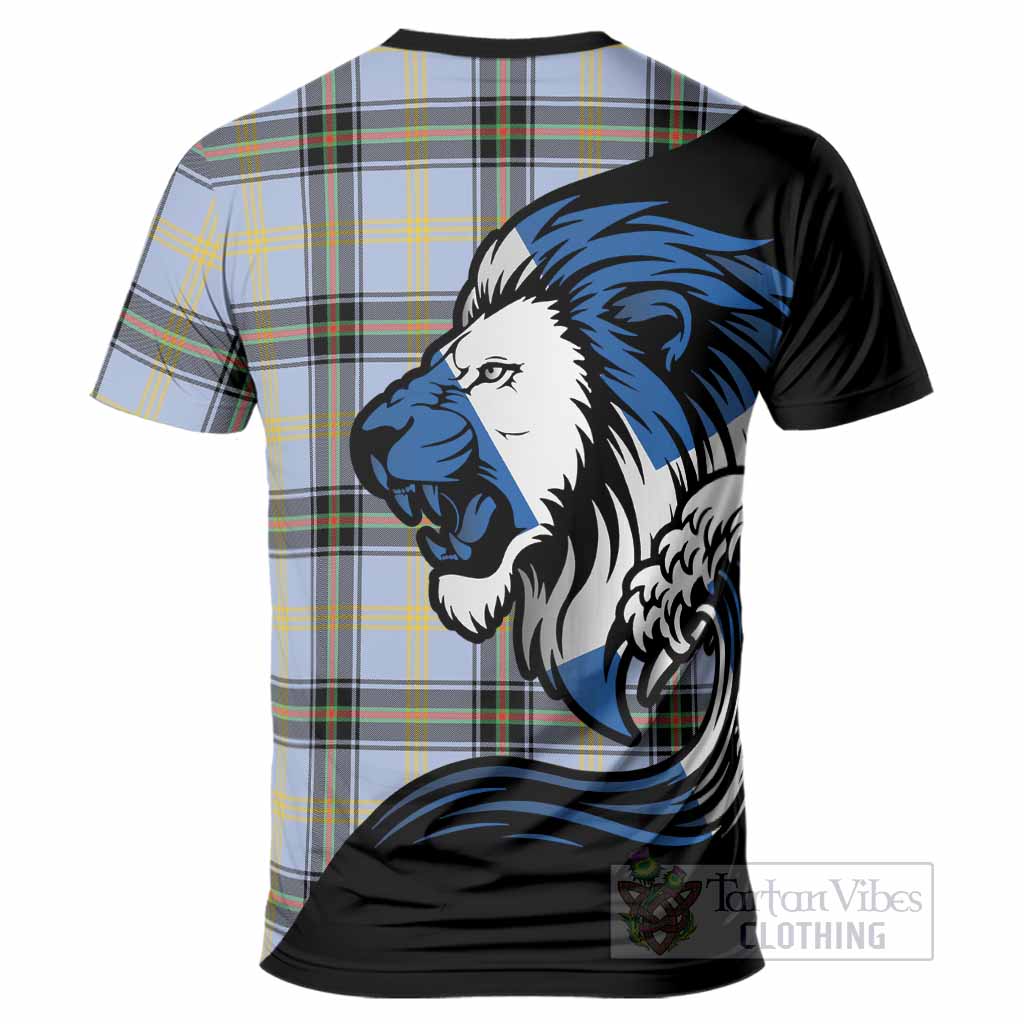 Bell Tartan Crest T-Shirt Scottish Golden Lions Wave Flow