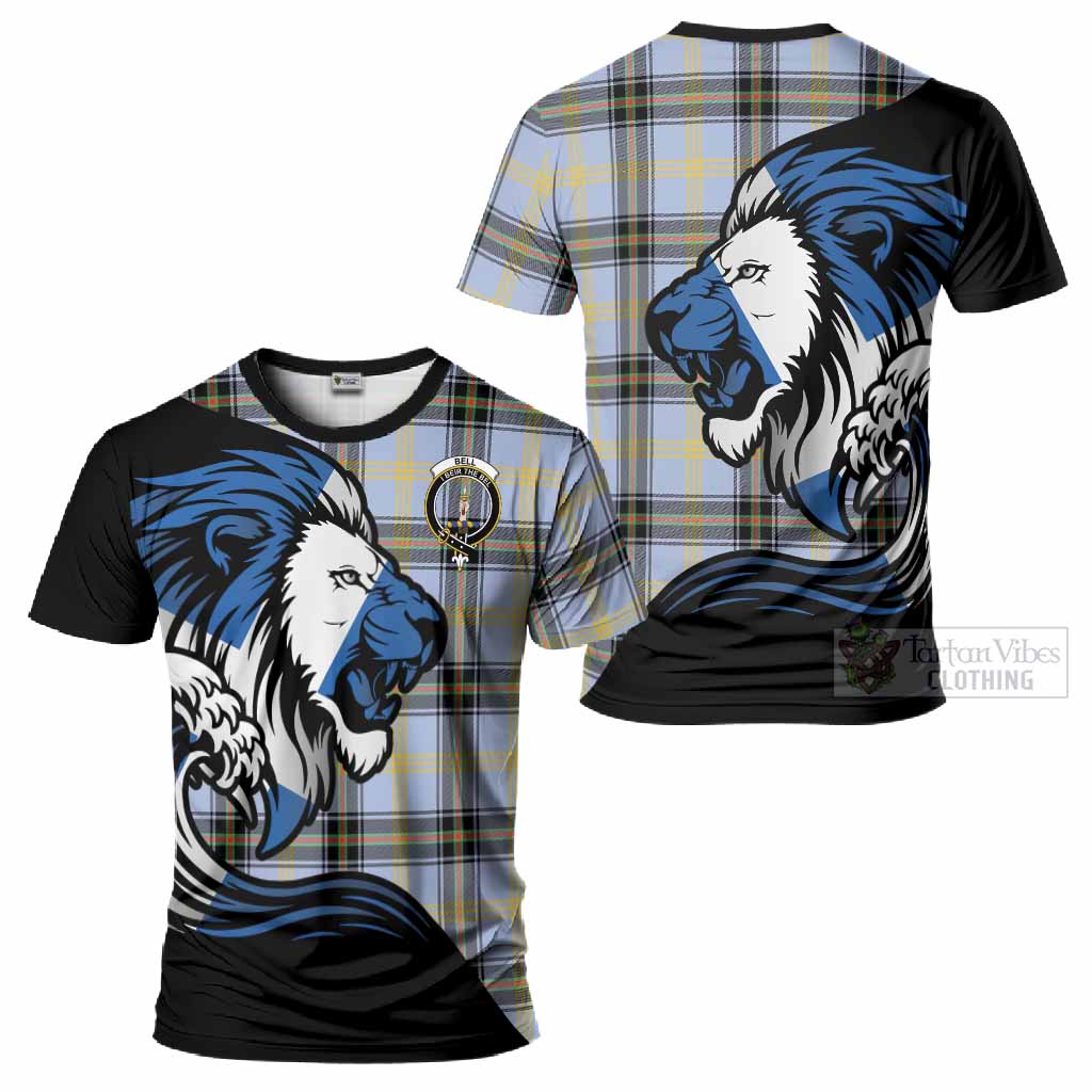 Bell Tartan Crest T-Shirt Scottish Golden Lions Wave Flow