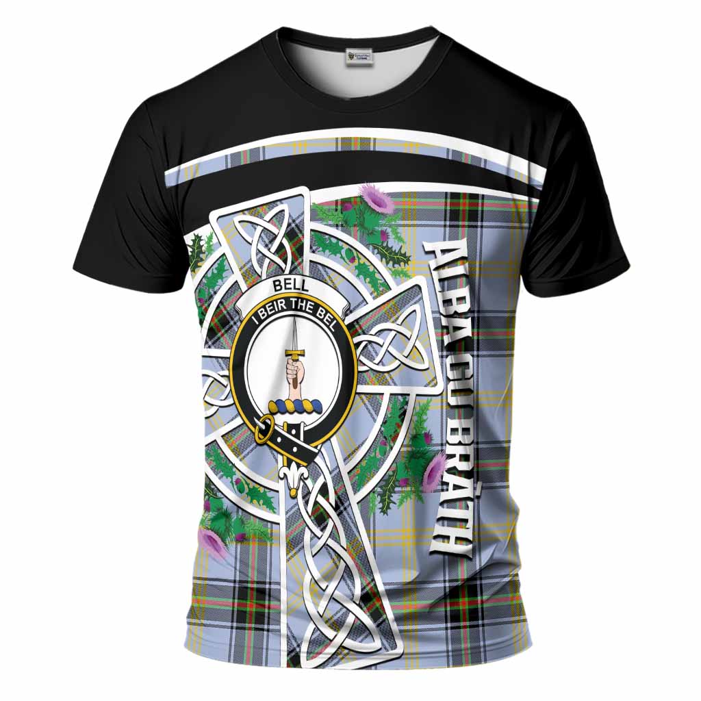 Bell Tartan Crest T-Shirt Scottish Thistle Celtic Cross Alba Gu Brath