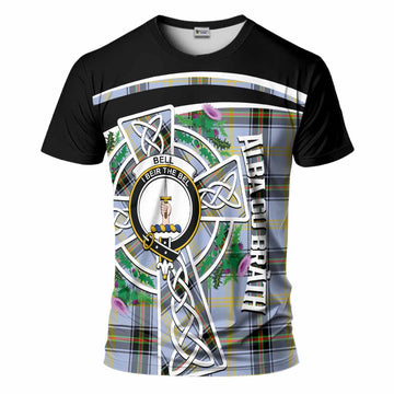 Bell Tartan Crest T-Shirt Scottish Thistle Celtic Cross Alba Gu Brath