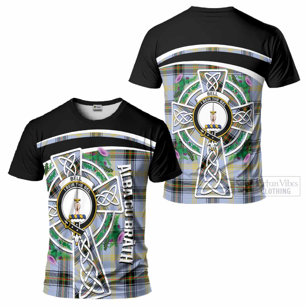 Bell Tartan Crest T-Shirt Scottish Thistle Celtic Cross Alba Gu Brath