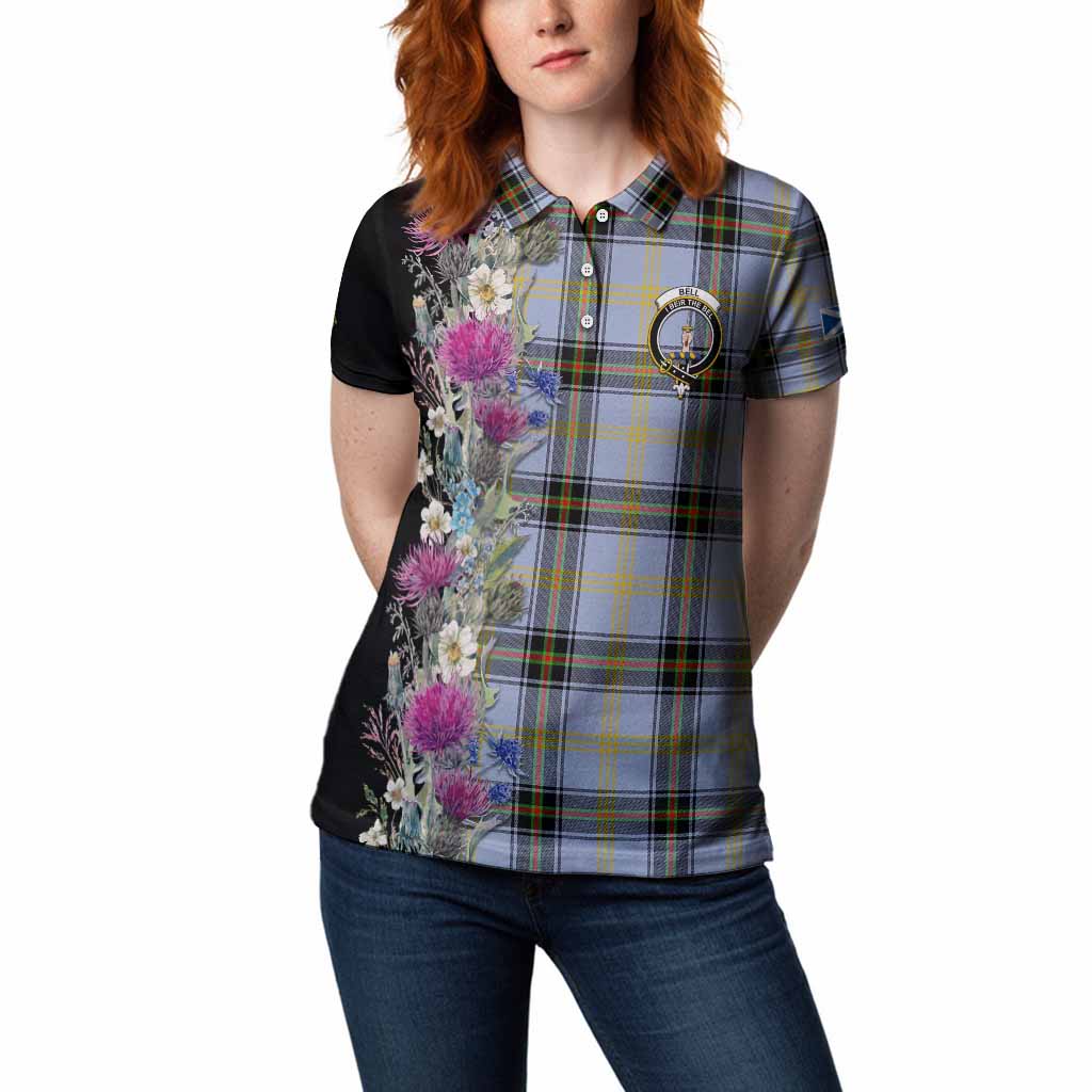 Bell Tartan Crest Thistle Floral Women Polo Shirt