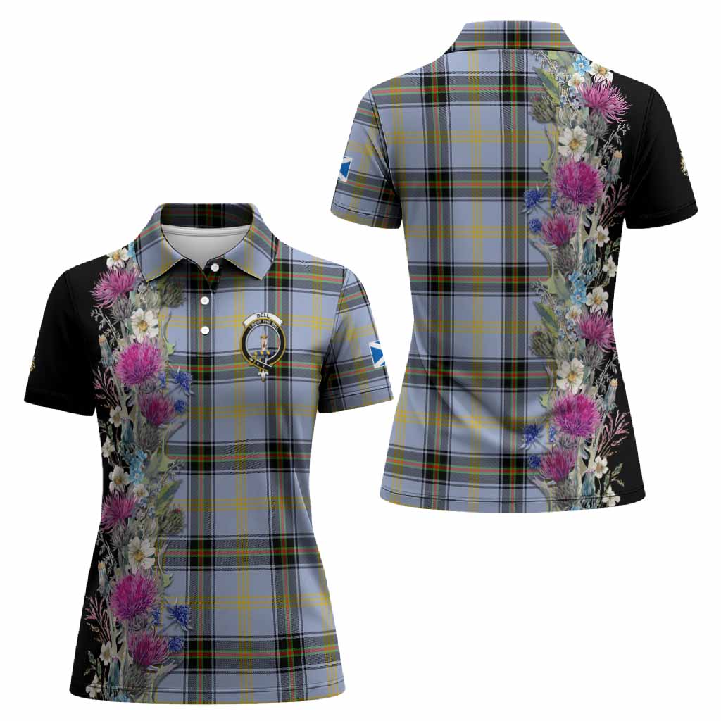 Bell Tartan Crest Thistle Floral Women Polo Shirt
