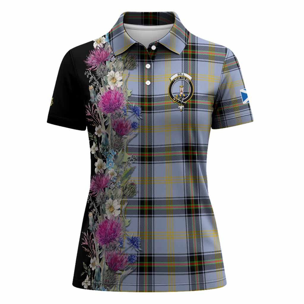 Bell Tartan Crest Thistle Floral Women Polo Shirt