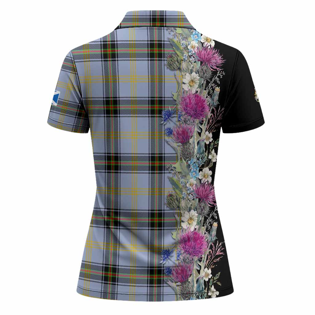 Bell Tartan Crest Thistle Floral Women Polo Shirt