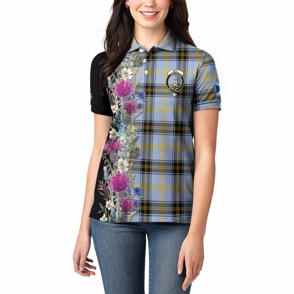 Bell Tartan Crest Thistle Floral Women Polo Shirt
