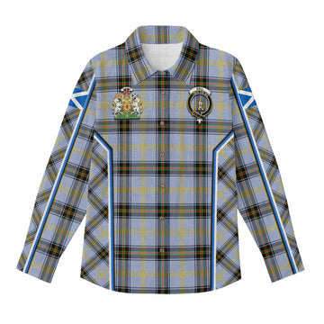 Bell Tartan Crest Women Casual Shirt Scotland Coat of Arm Flag Style - Tartan Vibes Clothing