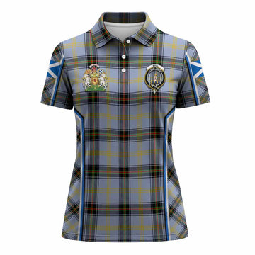 Bell Tartan Crest Women's Polo Shirt Scotland Coat of Arm Flag Style