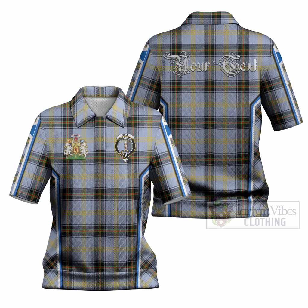 Bell Tartan Crest Women’s Polo Sweater Top Scotland Coat of Arm Flag Style
