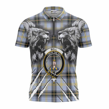 Bell Tartan Crest Zipper Polo Shirt Ferocious Lion Style