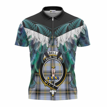 Bell Tartan Crest Zipper Polo Shirt New Zealand Maori Korowai Cloak