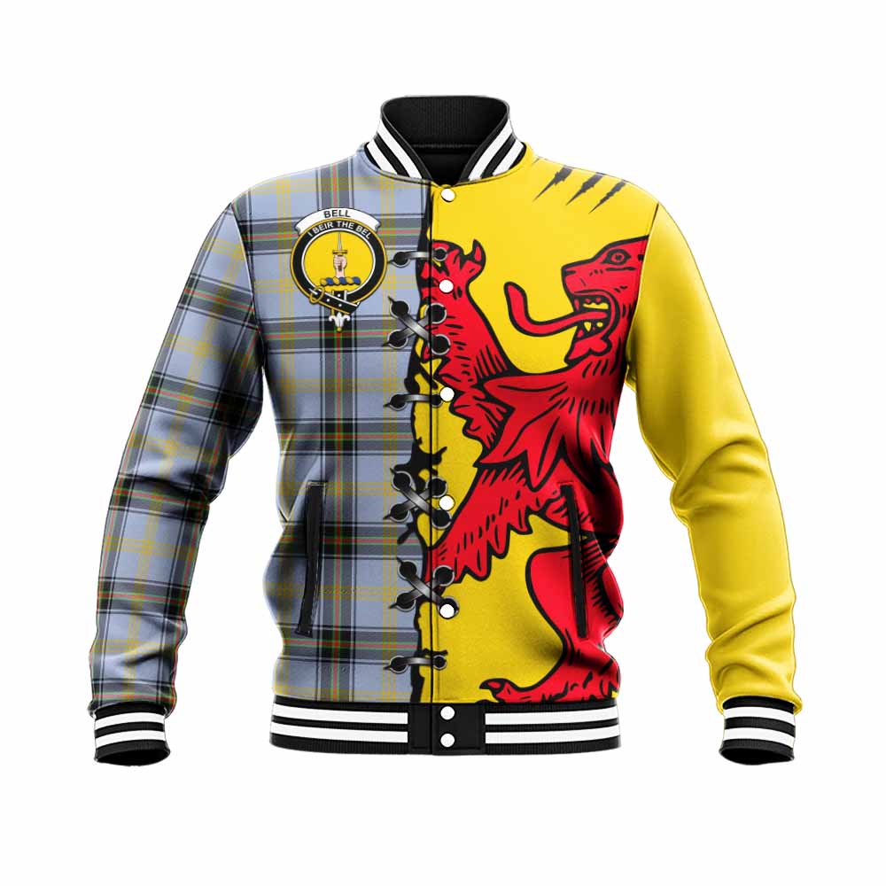 Bell Tartan Family Crest Baseball Jacket Lion Rampant Honor - Tartan Vibes Clothing