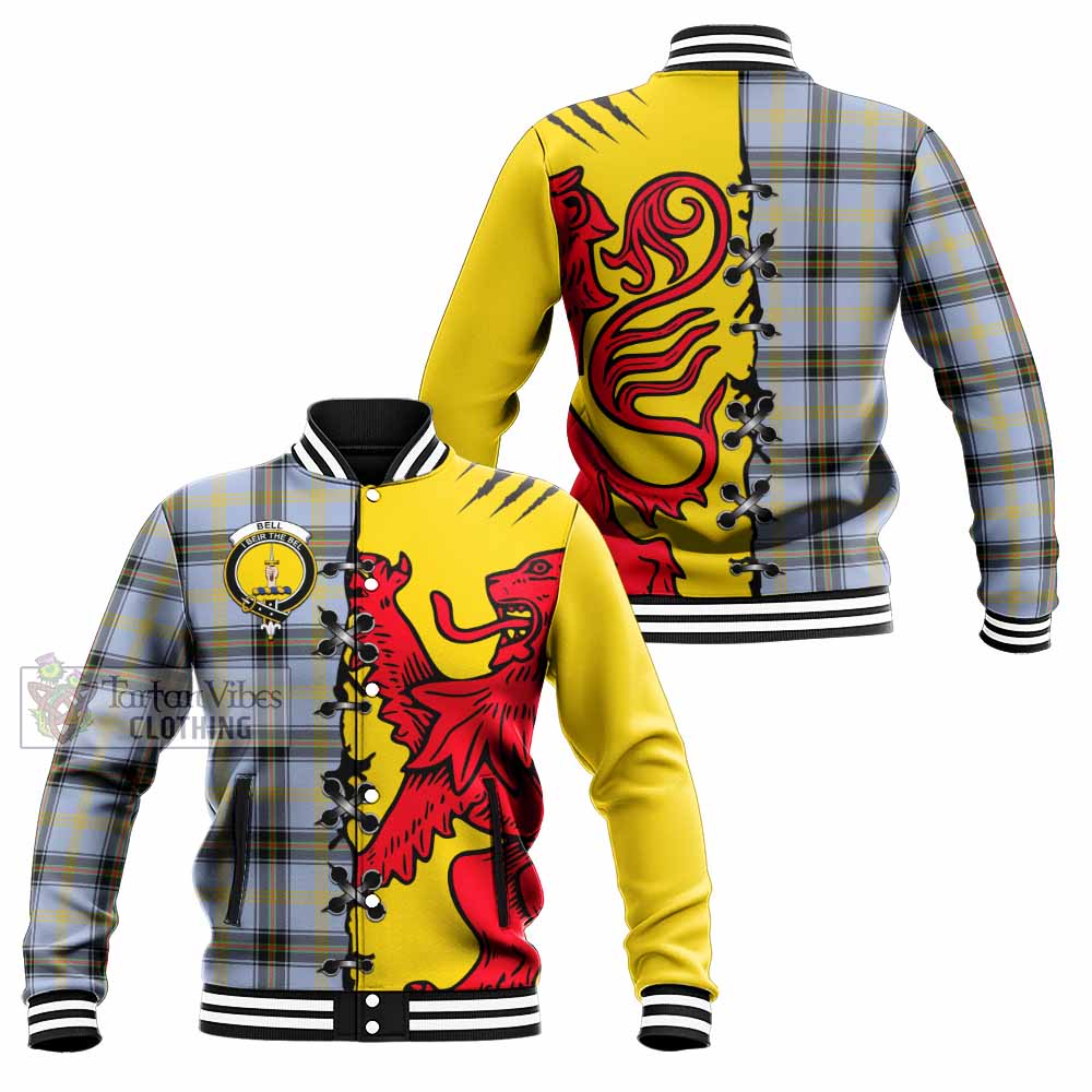 Bell Tartan Family Crest Baseball Jacket Lion Rampant Honor - Tartan Vibes Clothing