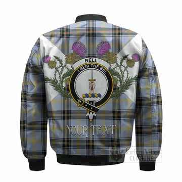 Bell Tartan Family Crest Bomber Jacket Scottish Burns Night Thistle Floral