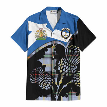 Bell Tartan Family Crest Cotton Hawaiian Shirt Scotland Thistle Floral Flag Style