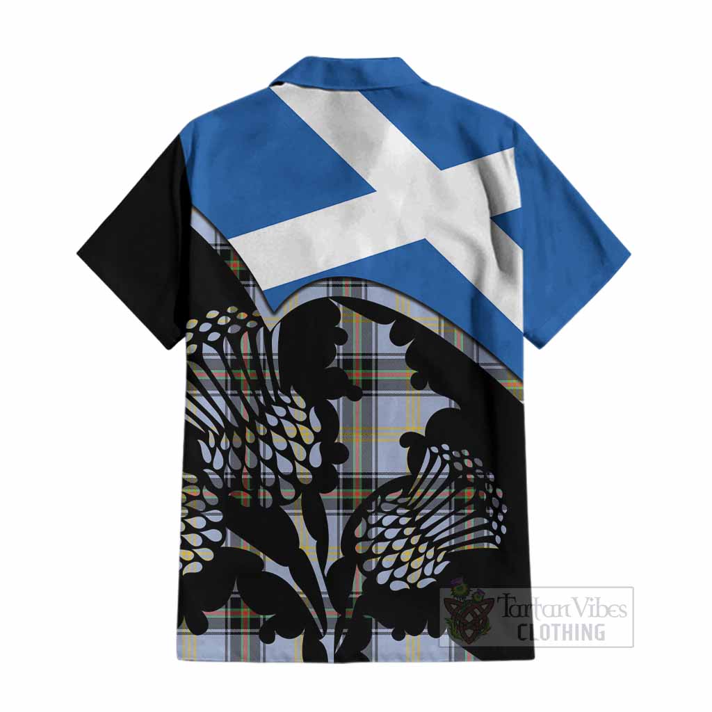 Bell Tartan Family Crest Cotton Hawaiian Shirt Scotland Thistle Floral Flag Style
