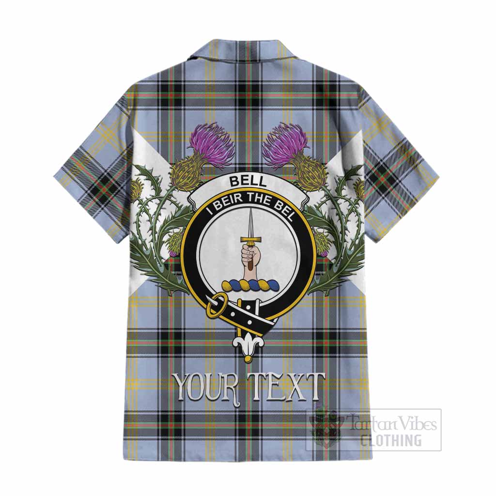 Bell Tartan Family Crest Cotton Hawaiian Shirt Scottish Burns Night Thistle Floral